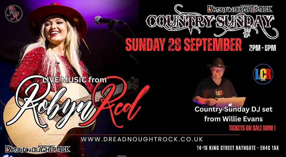 COUNTRY SUNDAY with live music from ROBYN RED and Dj Willie Evans