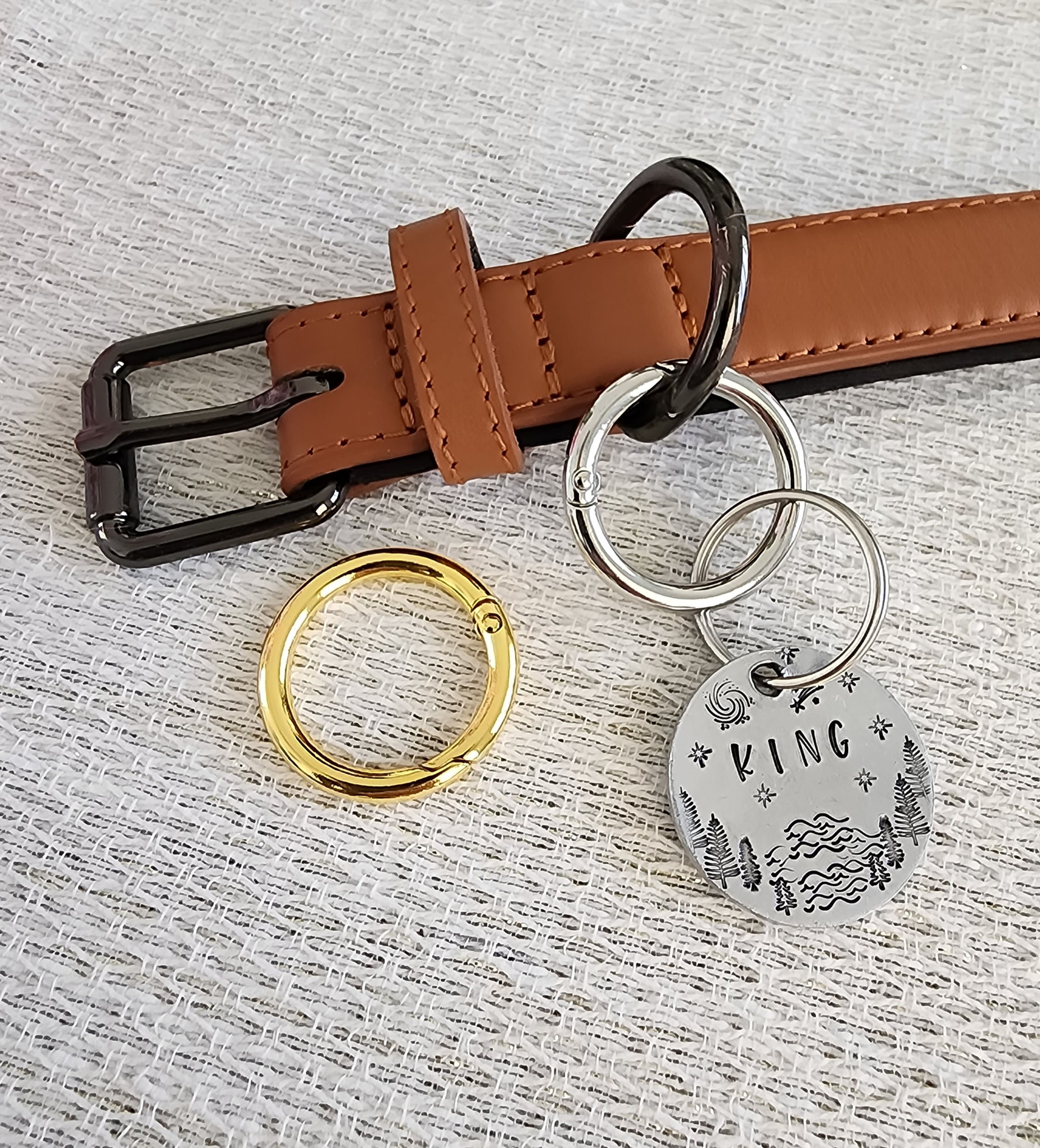 gold and silver spring clasps for easy dog tag attachment