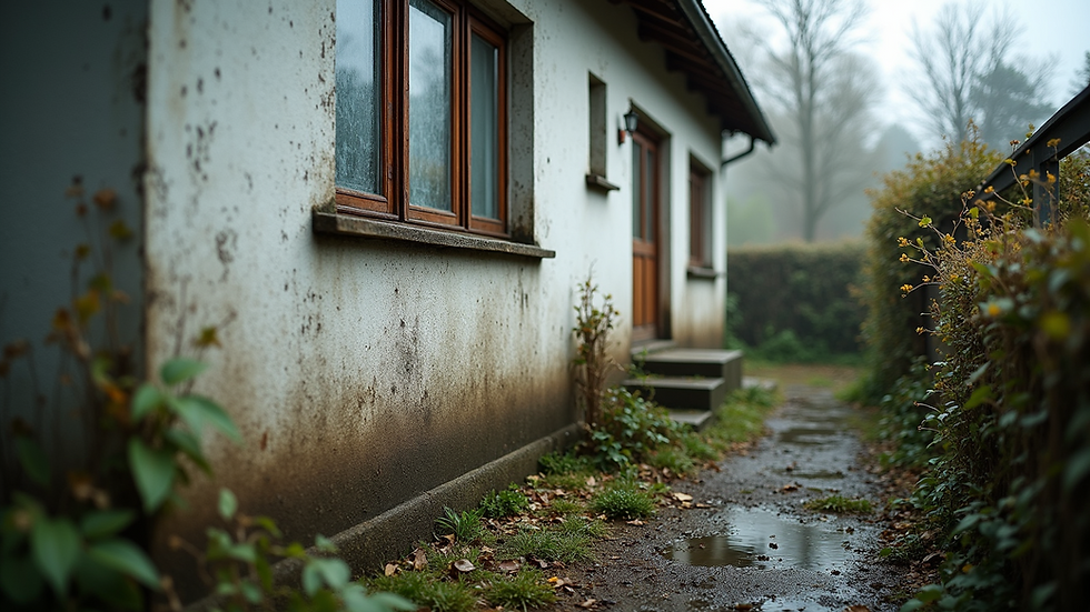 High angle view of a moldy house exterior before washing