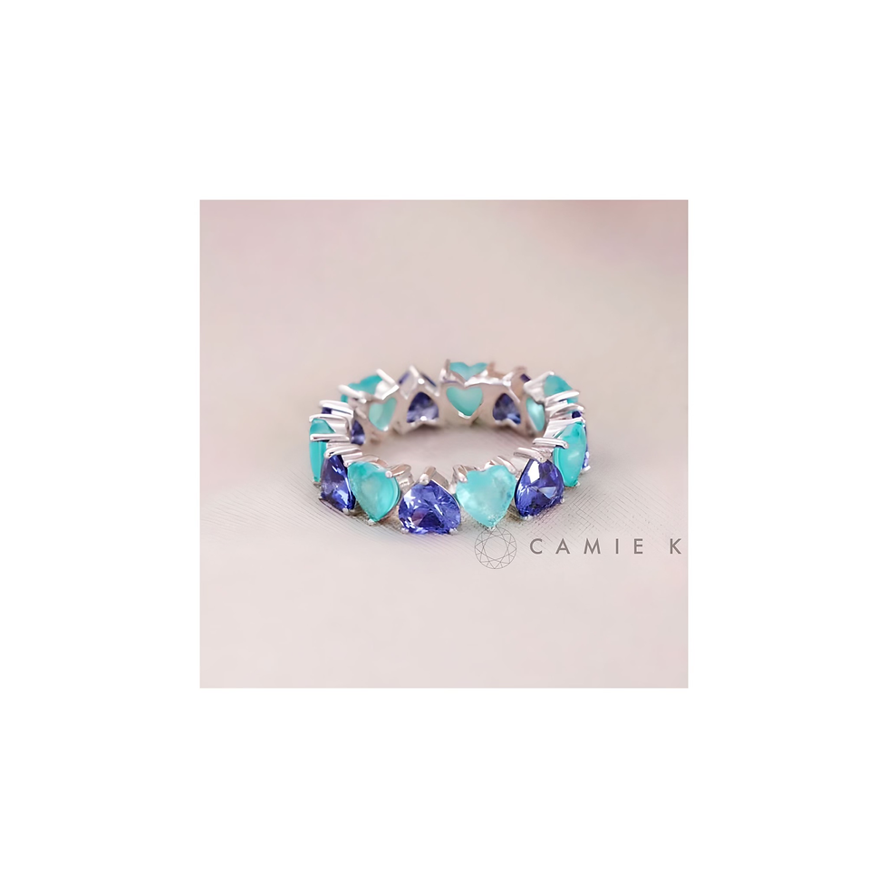 Miniatura: Aliança corações Colombiana e Tanzanita, Prata 925