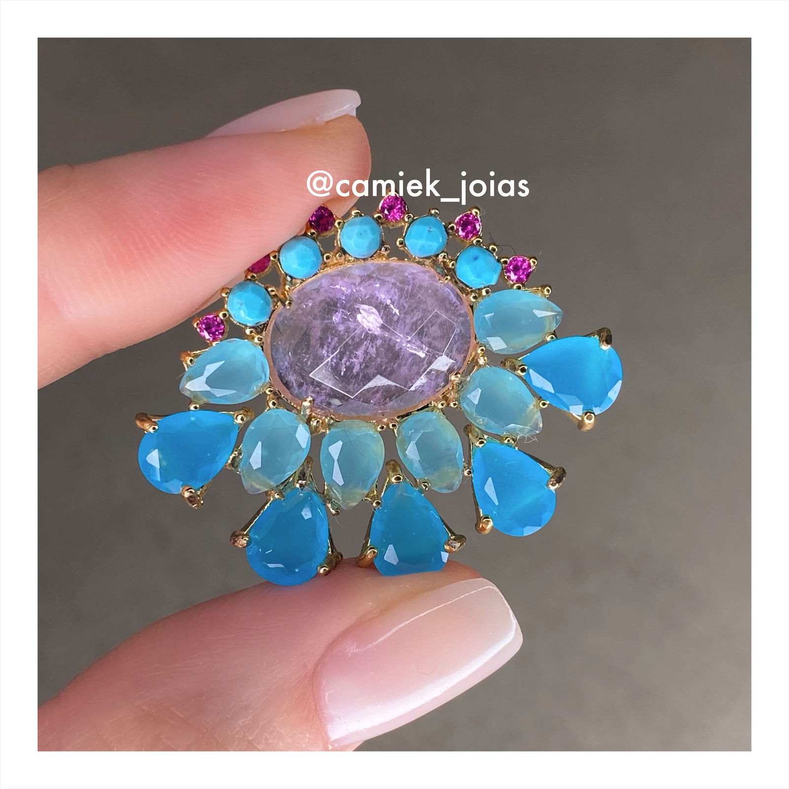 Brincos leque de Ametista natural