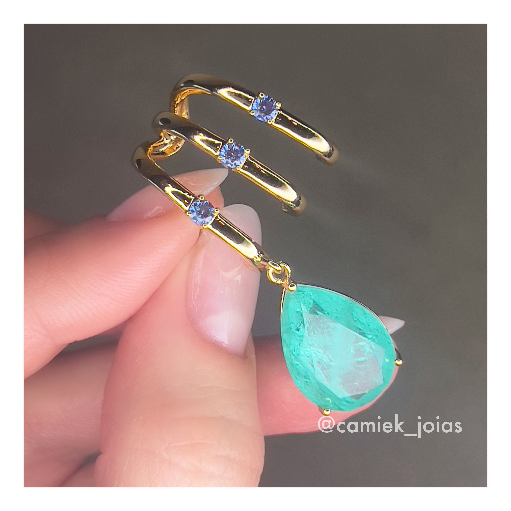 Brincos Earcuff com pingente Turmalina Fusion