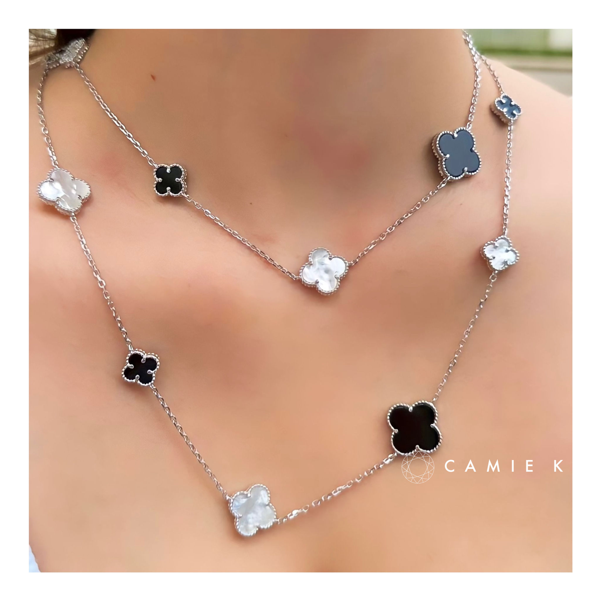 Colar sorte Ônix e Madrepérola, Prata 925