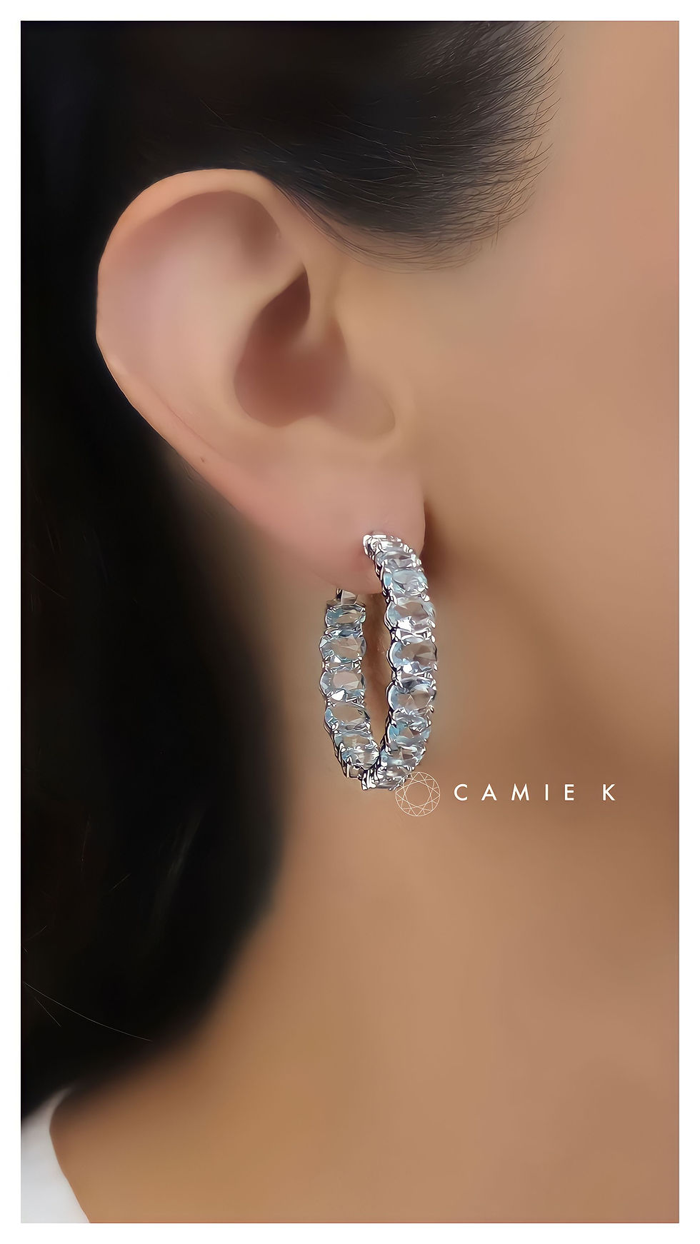 Miniatura: Argolas ovais Água Marinha, Prata 925