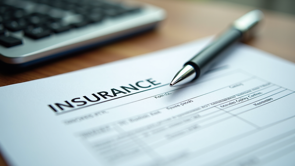 Close-up view of insurance documents and a pen on a desk