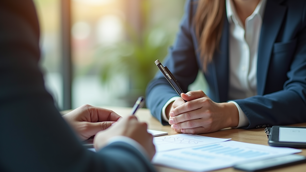 Close-up view of a local insurance advisor discussing policy options with a client