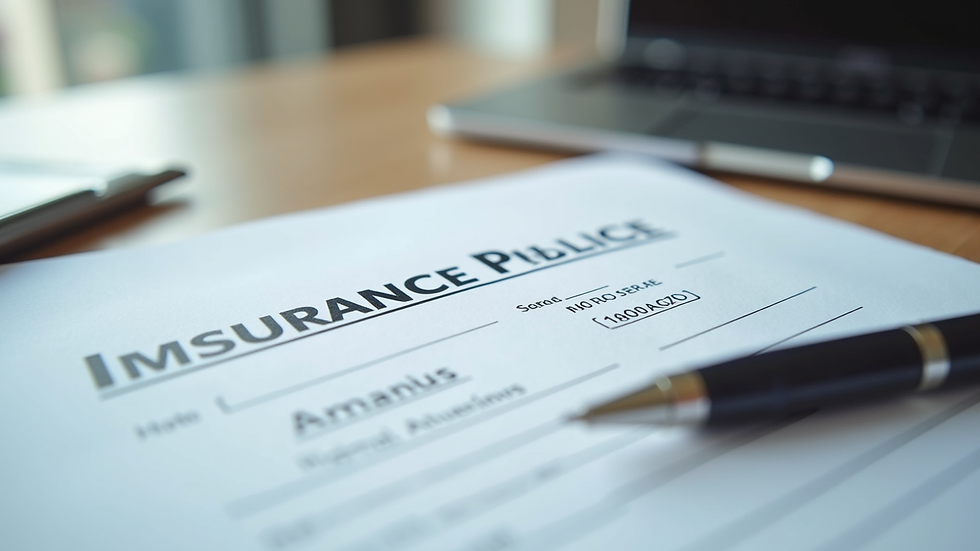 Close-up view of insurance policy documents and a pen on a desk
