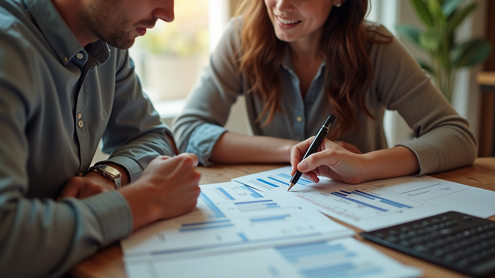 High angle view of a family reviewing insurance options together at home