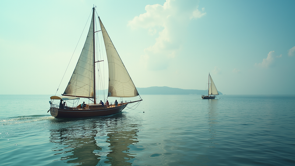Wide angle view of a serene sailing scene in Sri Lanka