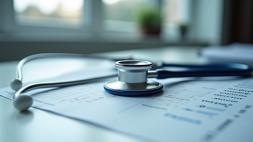 Close-up view of a stethoscope on a medical chart