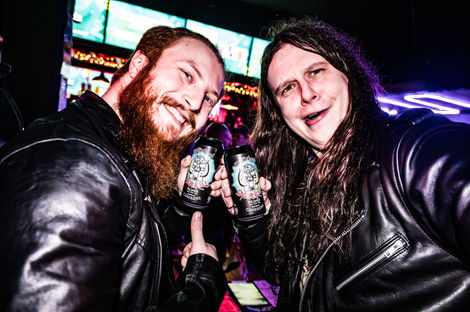 Wailing Banshee live at Corporation Sheffield 2026. Call of the Wild Festival Trailblazer. Harry Darbyshire and Al McKenzie pose with Motorhead Overkill beer. Photo by Nic Howells.