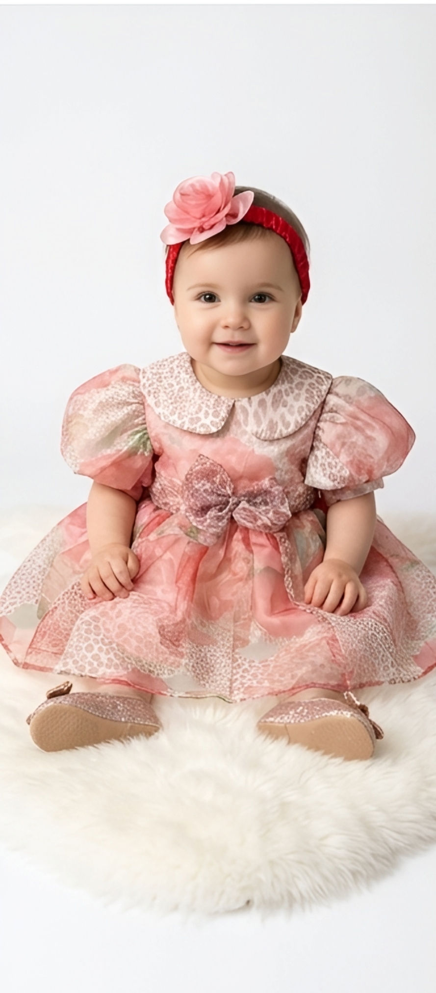 Kız Bebek Bandana Babet Aksesuarlı Şifon Tül Abiye