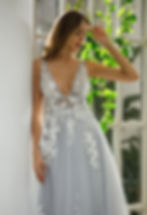Thumbnail: RHO BRIDAL™ PLUNGING V-NECKLINE FLORAL MOTIFS WITH DUAL WAISTBANDS WEDDING DRESS