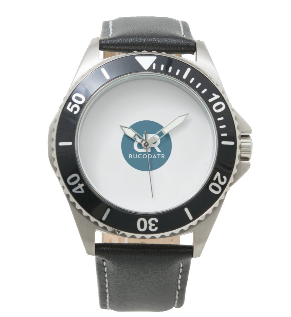 Men's Stainless Steel Black Leather Strap Watch