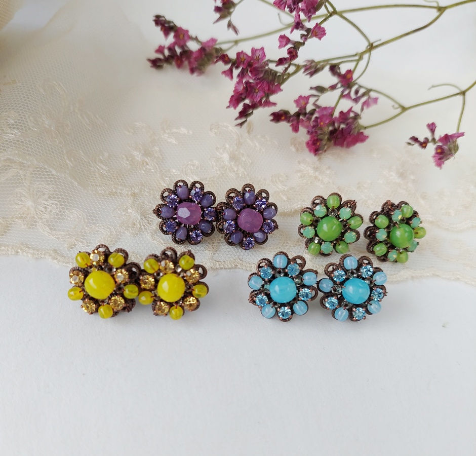 Thumbnail: PASTEL COLORED RHINESTONE STUD EARRINGS