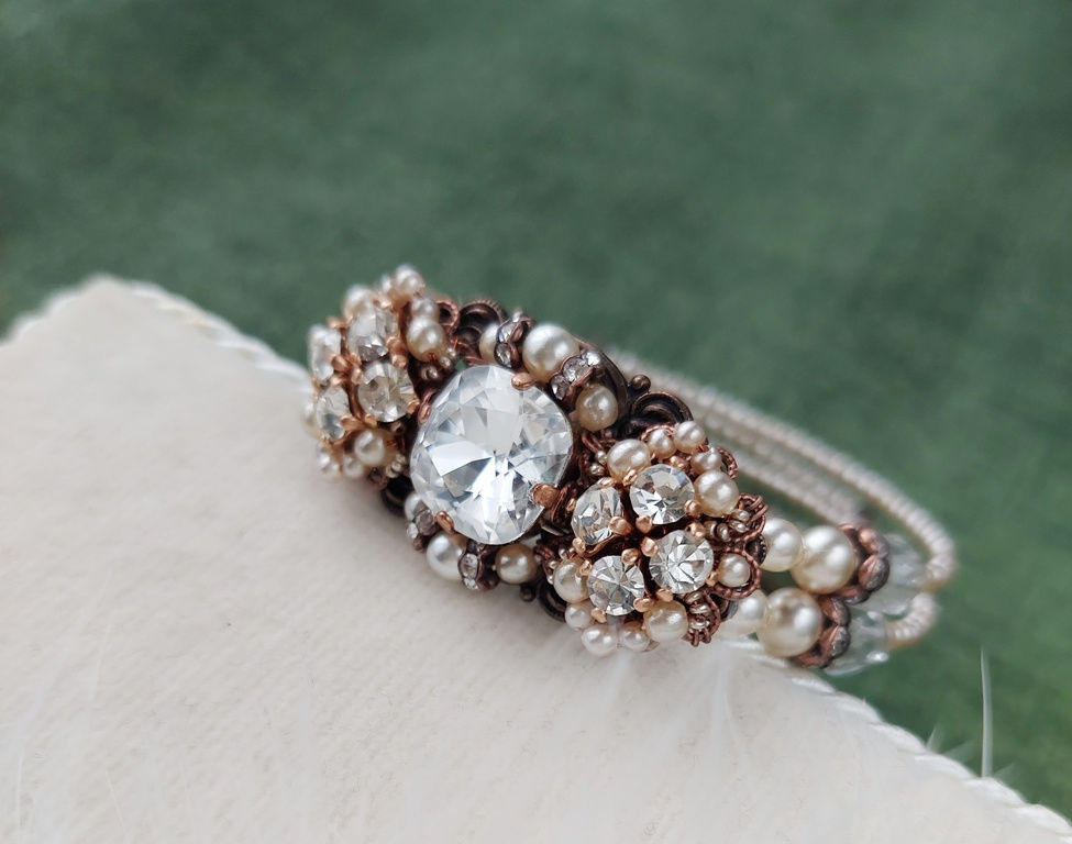 Thumbnail: PEARL and RHINESTONE bracelet for the bride