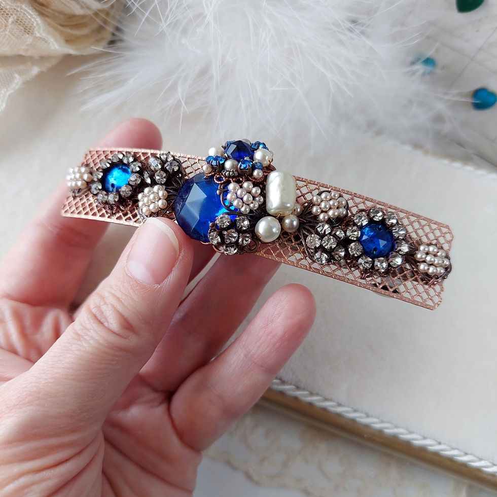 RHINESTONE HAIR CLIP with FILIGREE and PEARLS size