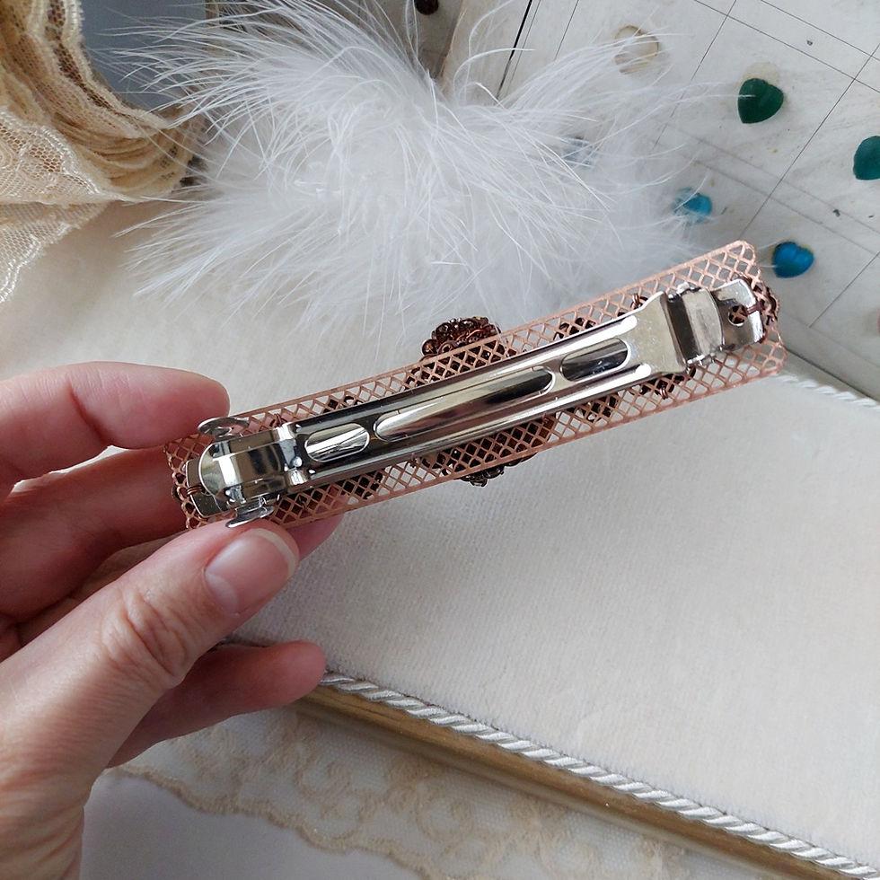 Thumbnail: RHINESTONE HAIR CLIP with FILIGREE and PEARLS back view