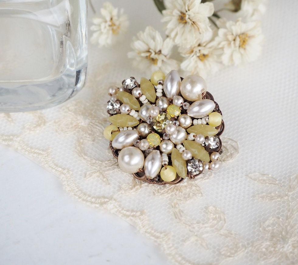 Thumbnail: Pale Yellow brooch Vintage style rhinestone jewelry