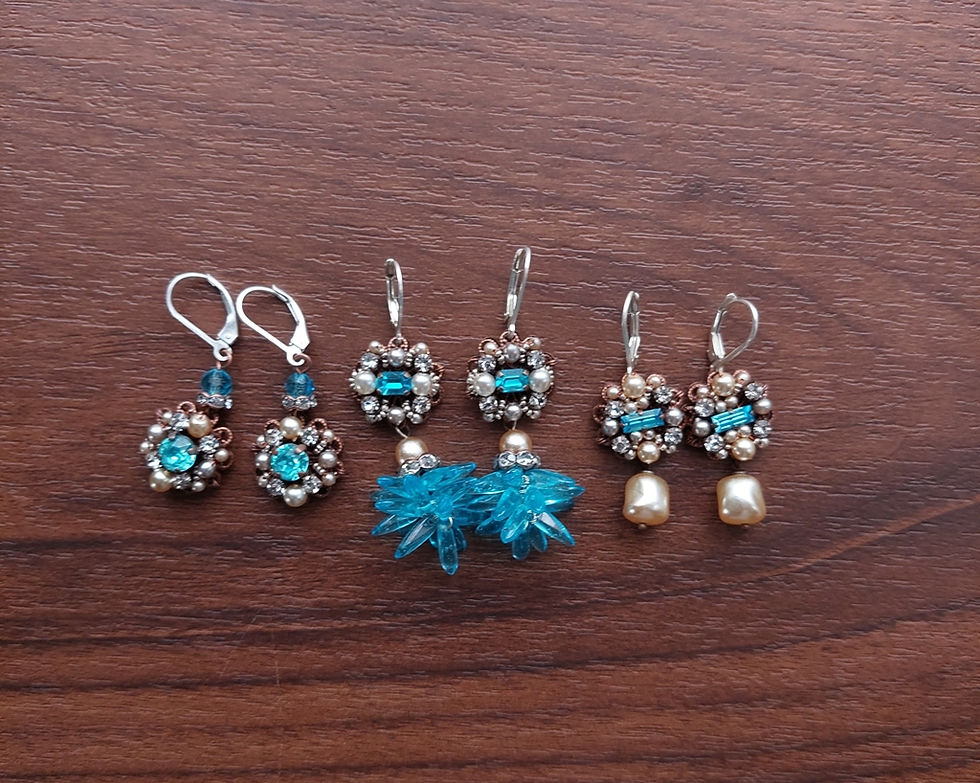 Aqua Blue Rhinestone Earrings with Pearls three different designs