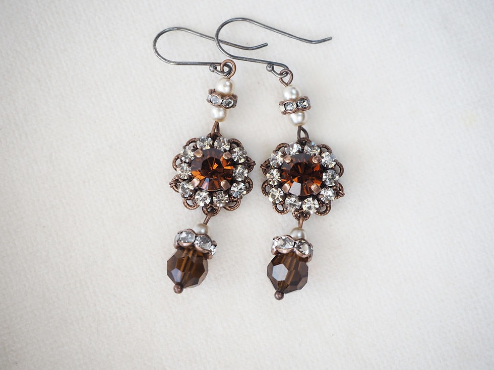 SMOKED TOPAZ Historical Style RHINESTONE EARRINGS