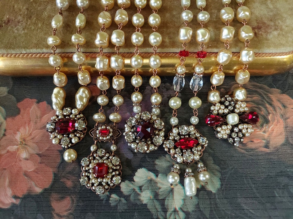 Thumbnail: Vintage Style Rhinestone Necklace in Jewel Tone