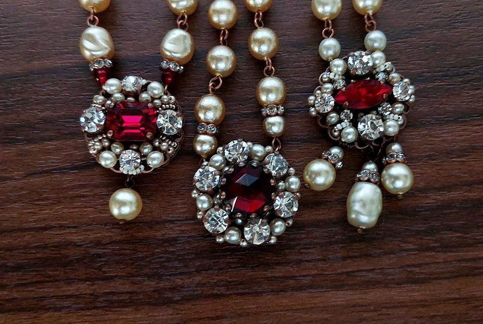Thumbnail: Vintage Style Rhinestone Necklace in Jewel Tone Red