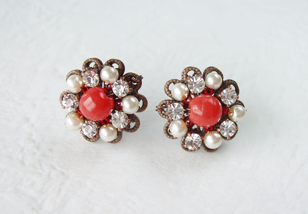 Red Crystal Rhinestone Earrings