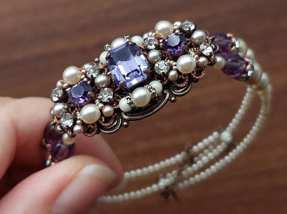 Purple Rhinestone Bracelet Cuff in Vintage Style