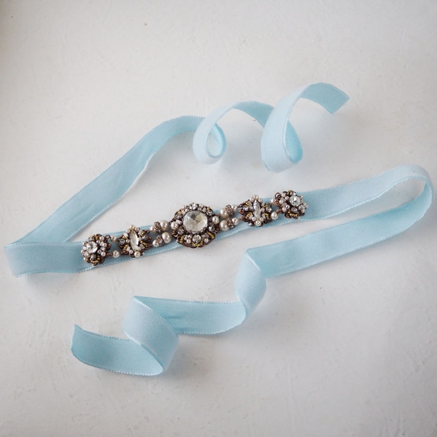 Thumbnail: crystal NECKLACE Collar on baby blue RIBBON