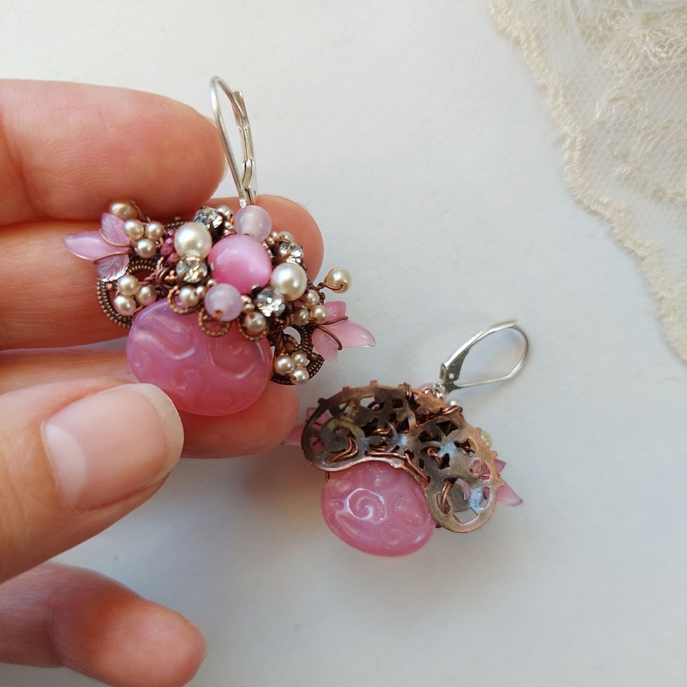 Thumbnail: SWEET PINK EARRINGS in Vintage Style size comparision