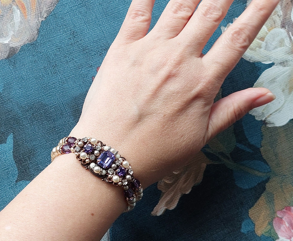Thumbnail: Purple Rhinestone Bracelet Cuff in Vintage Style