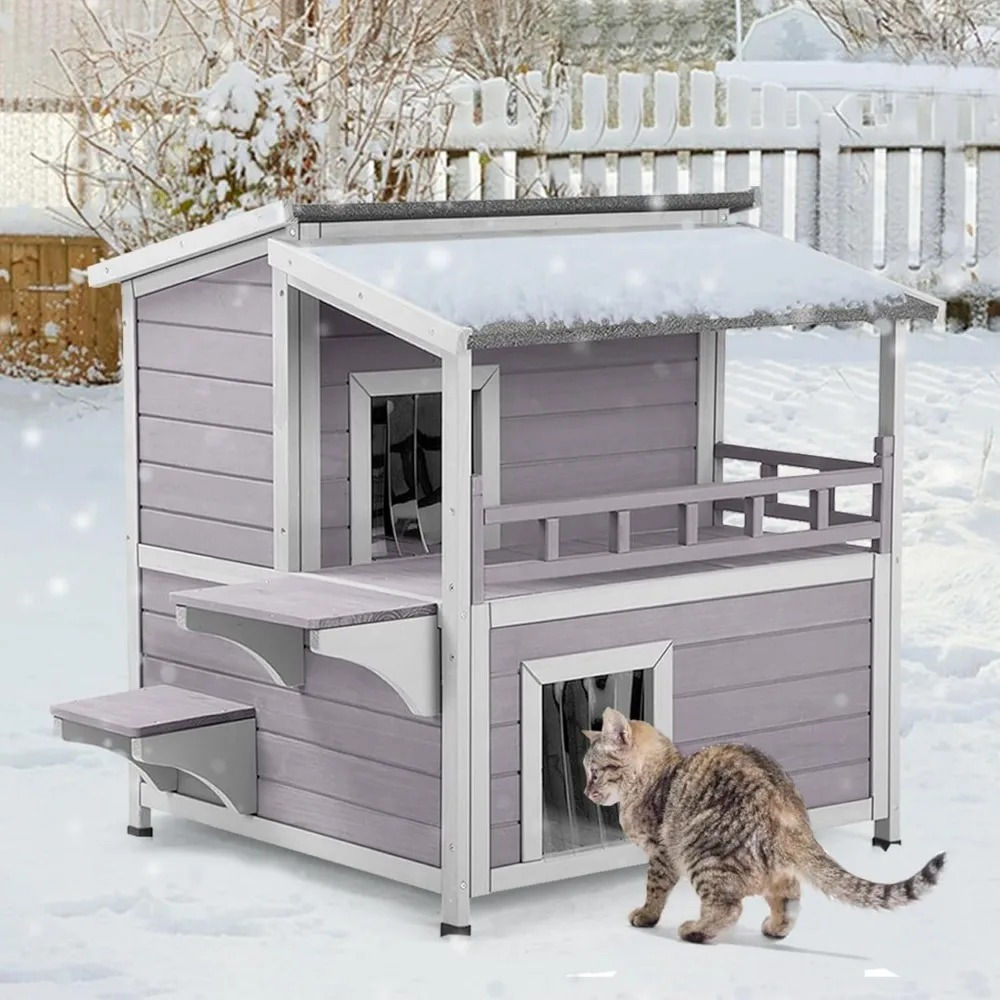 Outdoor Feral Cat House Cat Enclosure Weatherproof Cat Shelter Wood Small Pet Ho