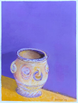 Berna van Baarsen
Classic painting with two stoneware pots with ears in front of a facade colored in mauve and ochre