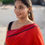 Thumbnail: Fiery Red Handloom Cotton Saree with Black Border