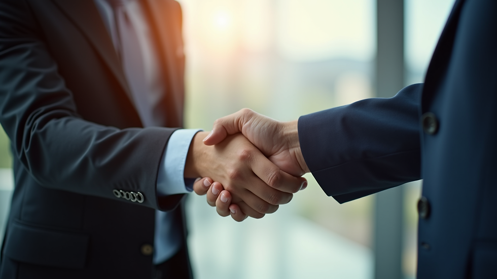 Close-up view of a business owner shaking hands with a client