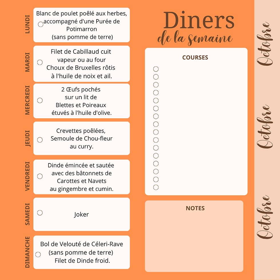 Optimisez vos dîners d'automne ! Découvrez notre menu chrononutrition de la semaine, avec des recettes légères et les légumes de saison d'octobre pour une digestion facilitée et un meilleur sommeil."