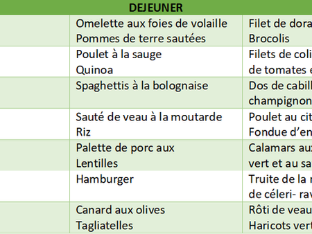 SEMAINE DE MENUS