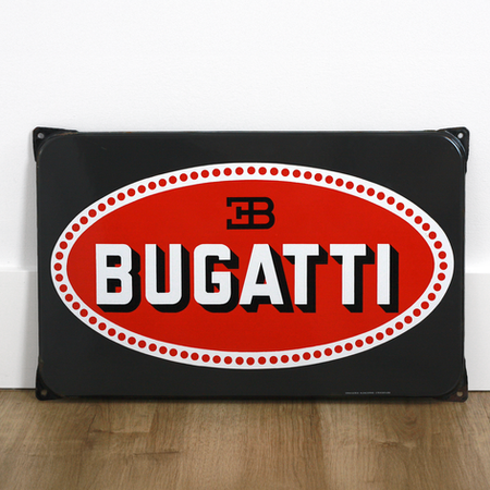 Vintage Bugatti porcelain sign - rare luxury automotive dealer advertising collectible - Robert Smith Studios collection