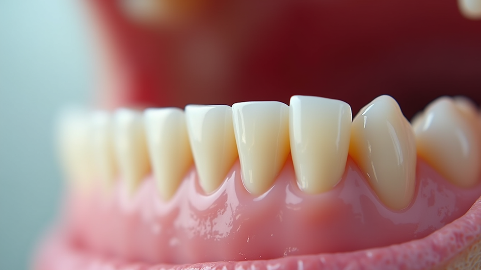 Close-up view of dental veneers applied on upper front teeth