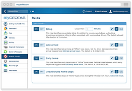 Transcend management can create custom rules and exceptions depending on specific client needs. A rule is made up of conditions that the server uses to continuously validate incoming GPS and telematics data. Whenever a violation of a rule occurs, the system records the event as the exception event. Management can then act upon this information and take action accordingly.
