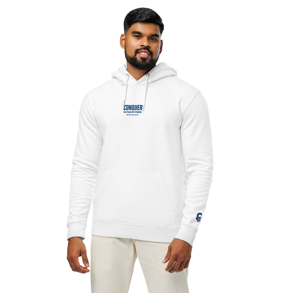 Thumbnail: CONQUER “The Fear of Fitness” Embroidered Unisex Essential Organic Hoodie