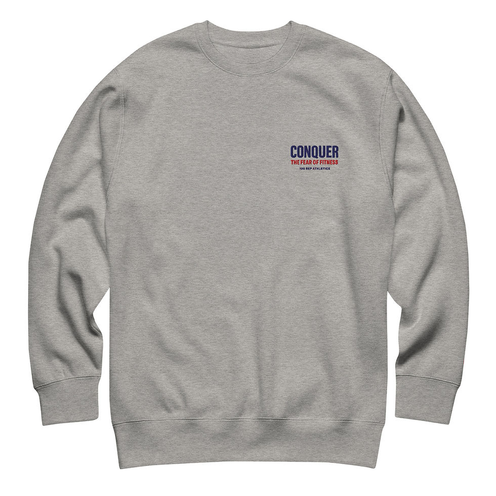 Thumbnail: CONQUER “The Fear of Fitness” Embroidered Crewneck Unisex Premium Sweatshirt