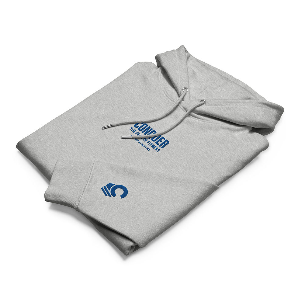 Thumbnail: CONQUER “The Fear of Fitness” Embroidered Unisex Essential Organic Hoodie