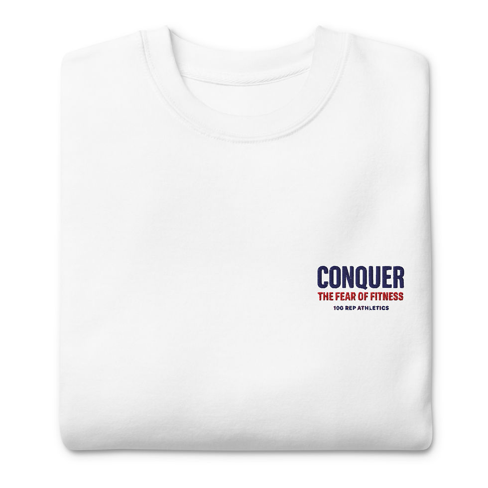 Thumbnail: CONQUER “The Fear of Fitness” Embroidered Crewneck Unisex Premium Sweatshirt