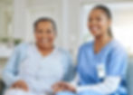 Senior woman, nurse and holding hands portrait for support, healthcare and happiness at re