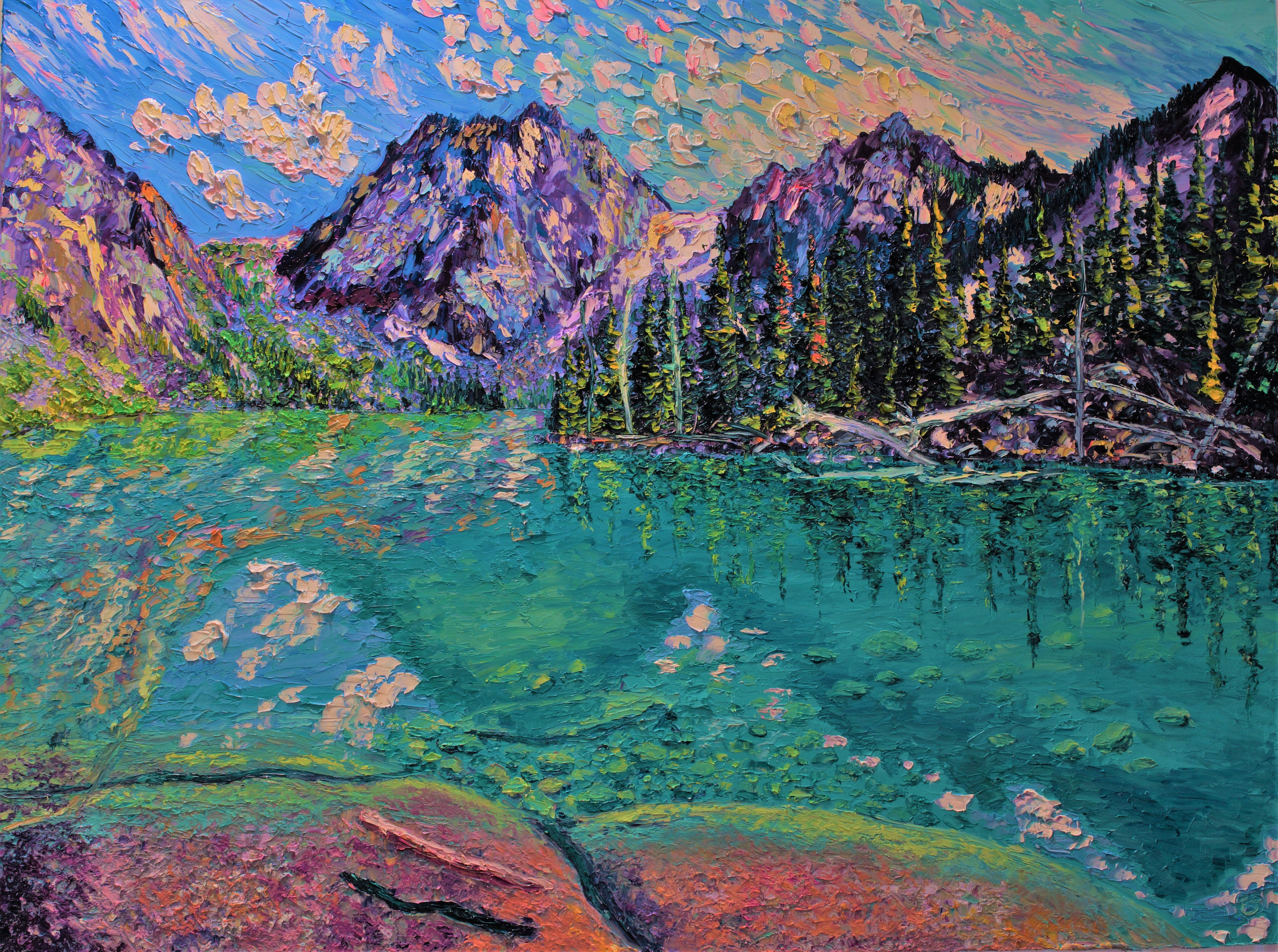 Enchanted Lakes Embellished Canvas Reproduction