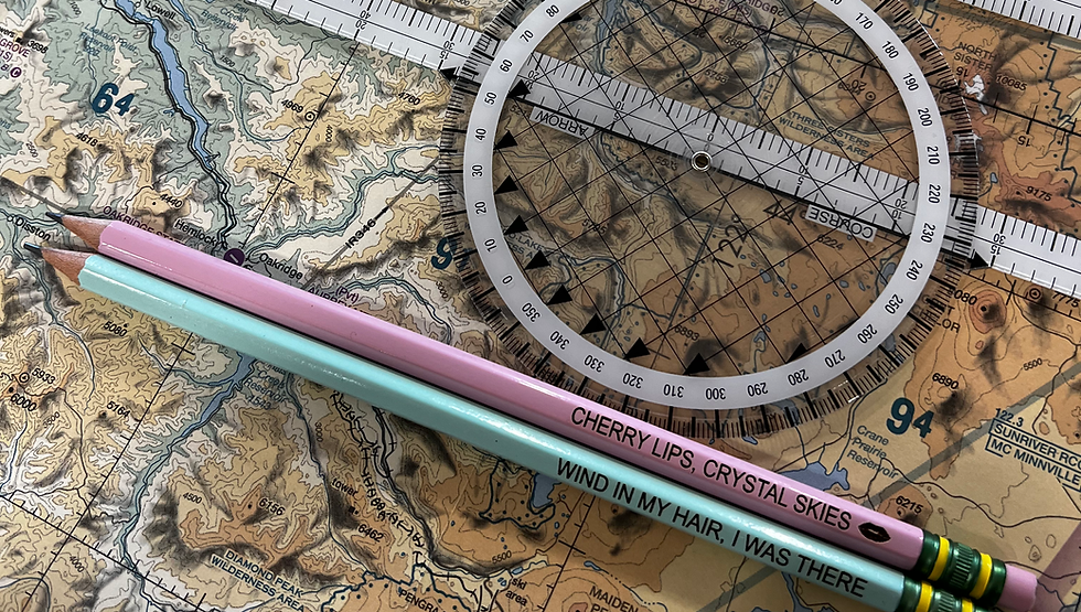 Aviation chart, plotter, and pencils for private pilot training