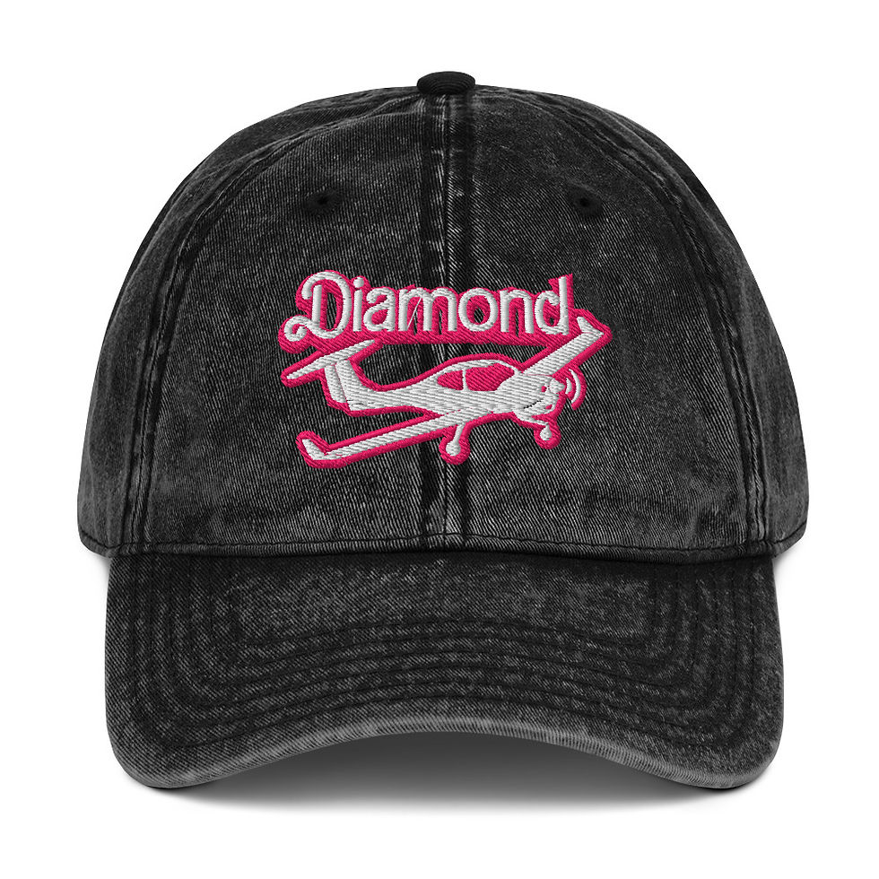Distressed black cap with 'Diamond' airplane logo, cute pilot gear