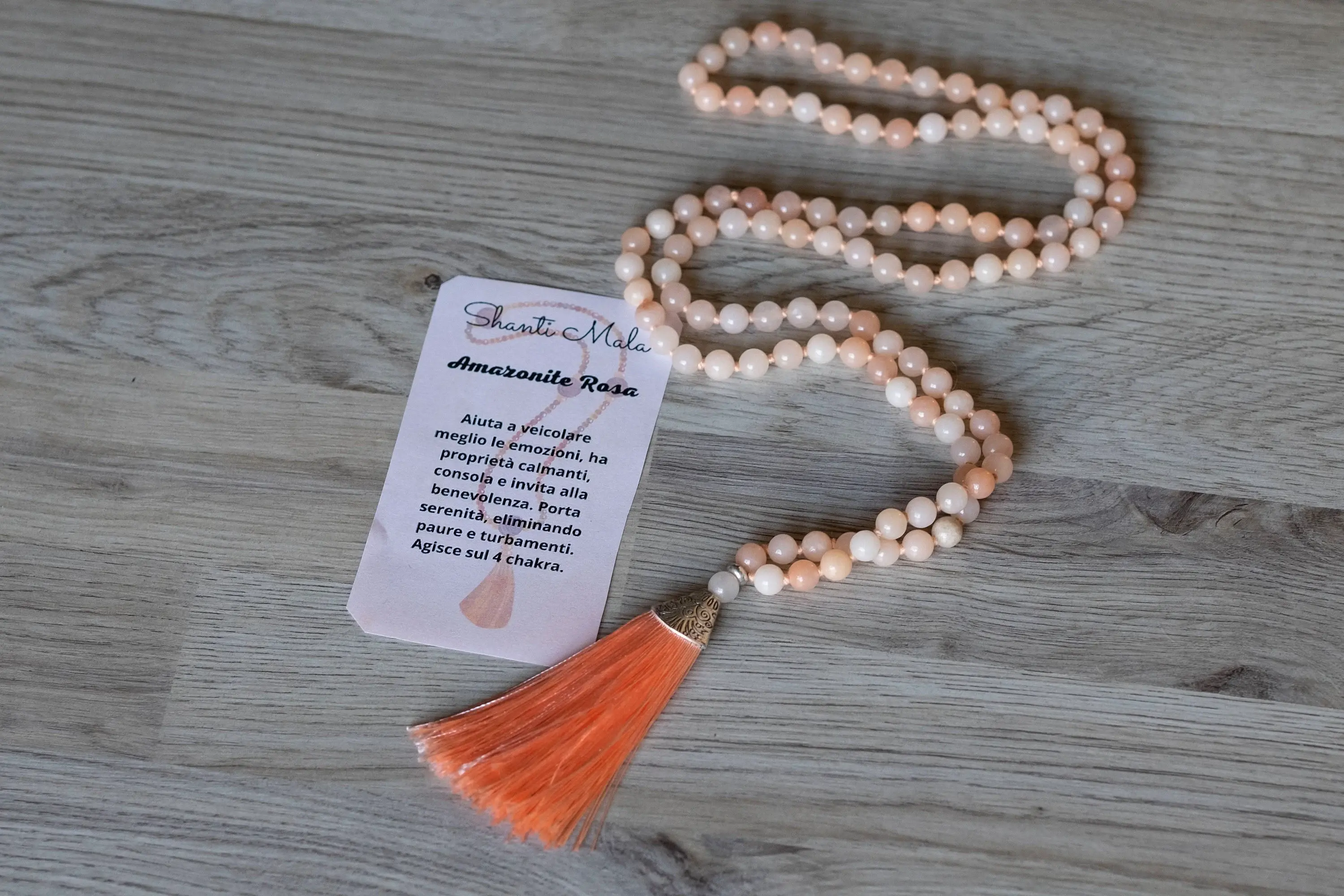 japa, mala, amazonite, 8mm, rosa, cuore